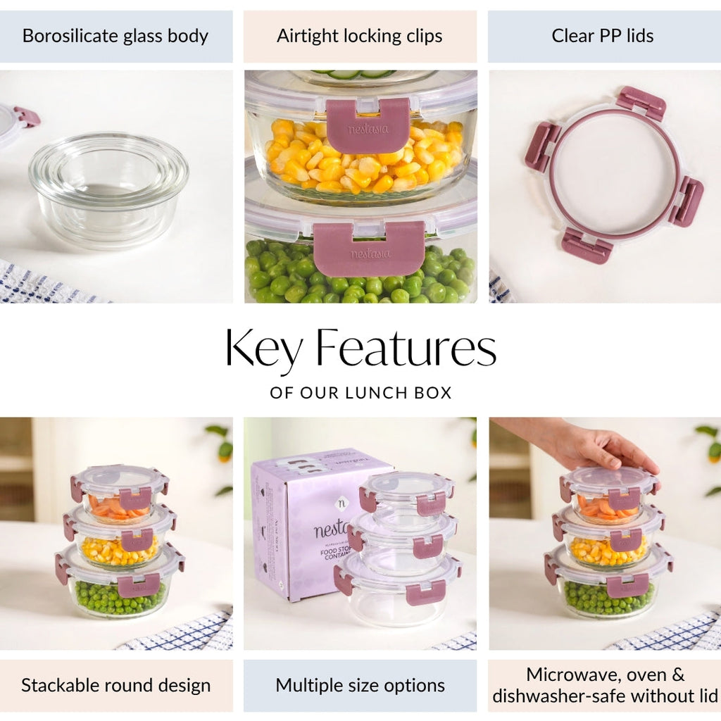 Nestro Pro Airtight Containers Set Of 3 Round Magenta 215ml 400ml 600ml