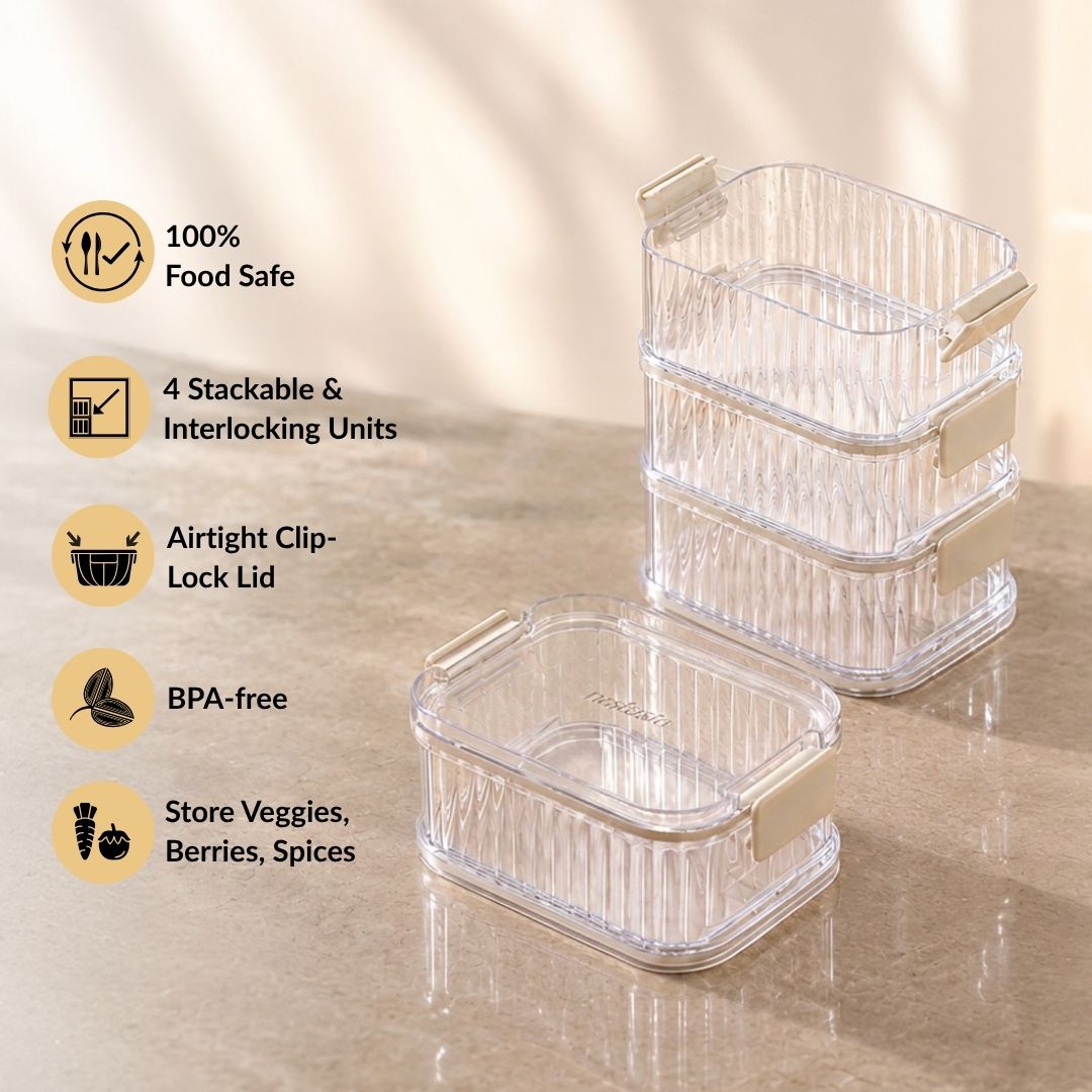 Stackable Pantry Storage Containers With Airtight Clip Lock Lid Set Of 4 1040ml