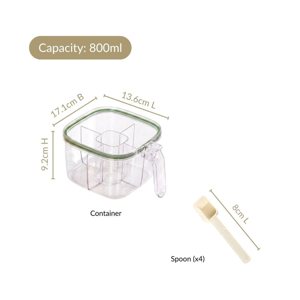 Four Sectioned Seasoning Box With Handle And Spoons 800ml