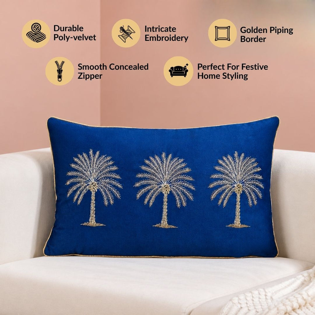 Midnight Palms Embroidered Velvet Cushion Cover 50x30cm