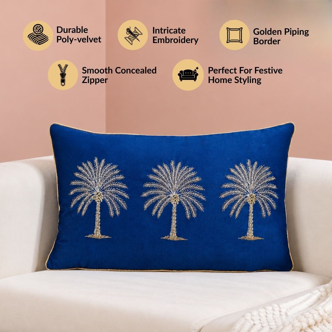 Midnight Palms Embroidered Velvet Cushion Cover 50x30cm