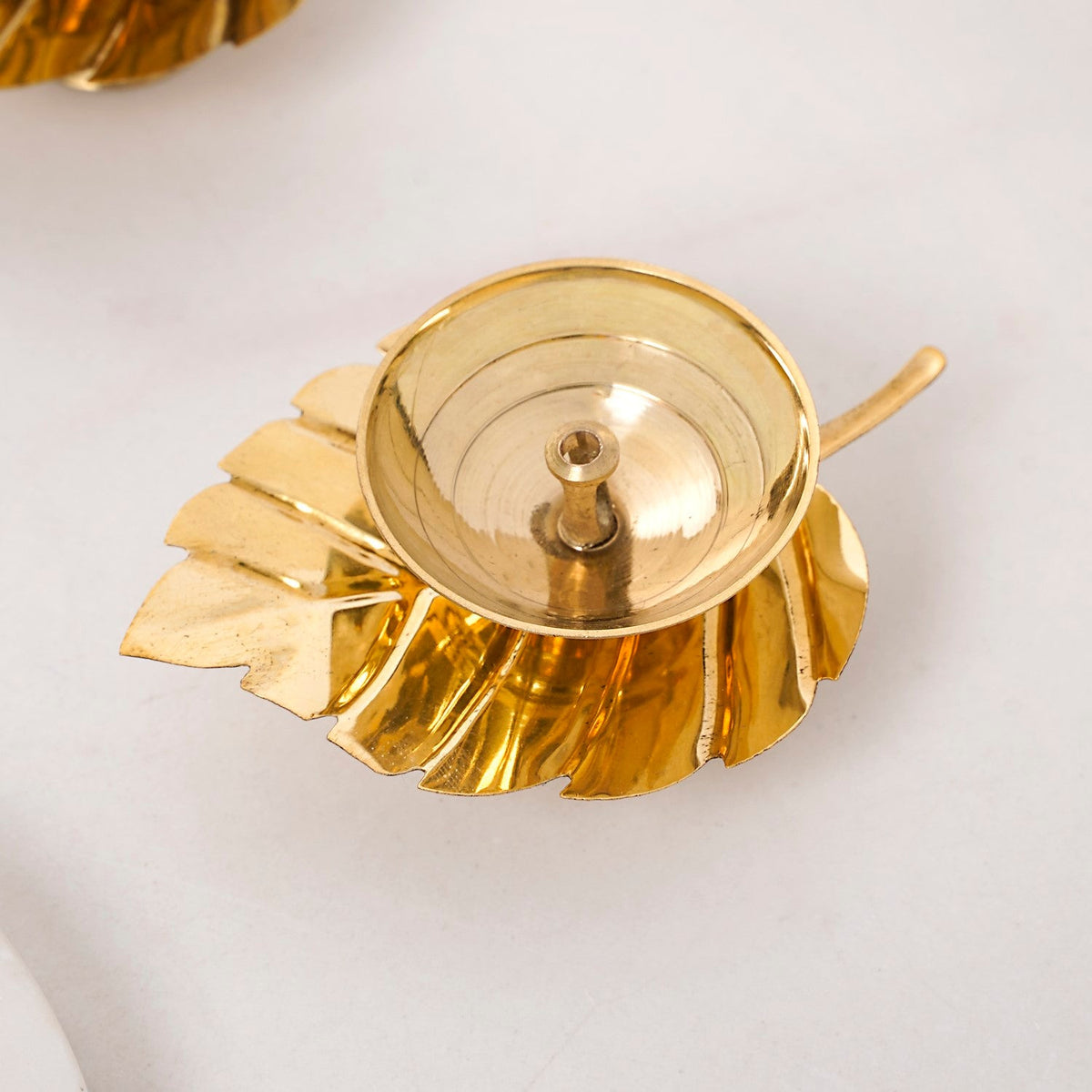 Gold Leaf Pure Brass Diya Set Of 2 In Gift Box
