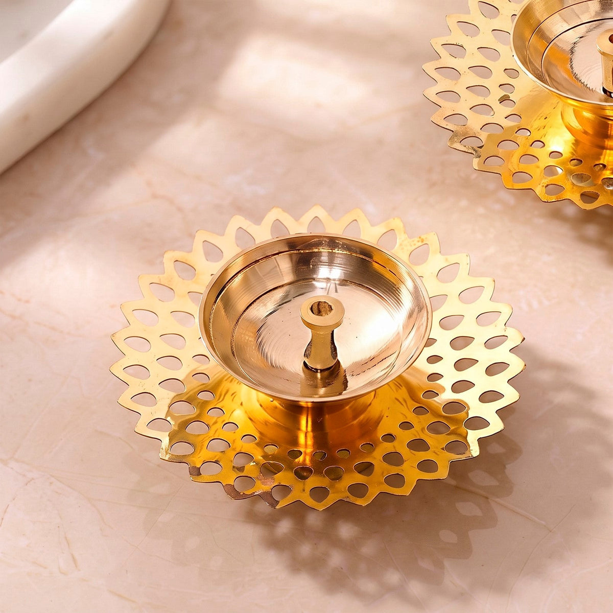 Petal Cutout Pure Brass Diya Set Of 2 In Gift Box