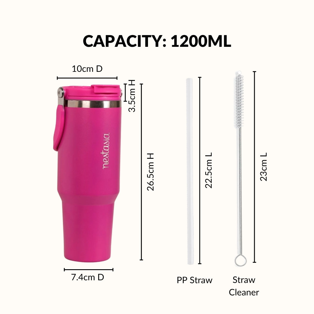 PickSip 40 Insulated Tumbler With Top Handle Electric Fuchsia Pink 1200ml