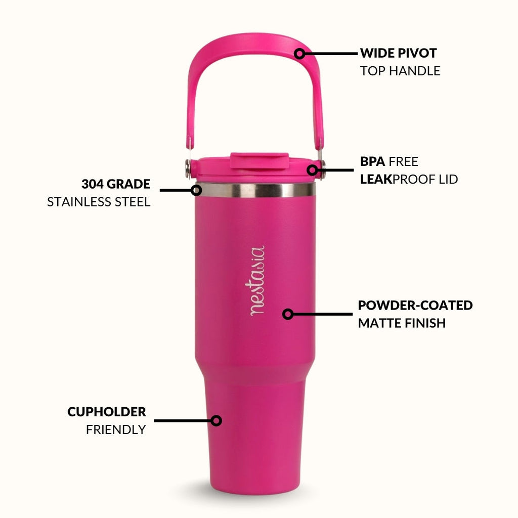 PickSip 40 Insulated Tumbler With Top Handle Electric Fuchsia Pink 1200ml