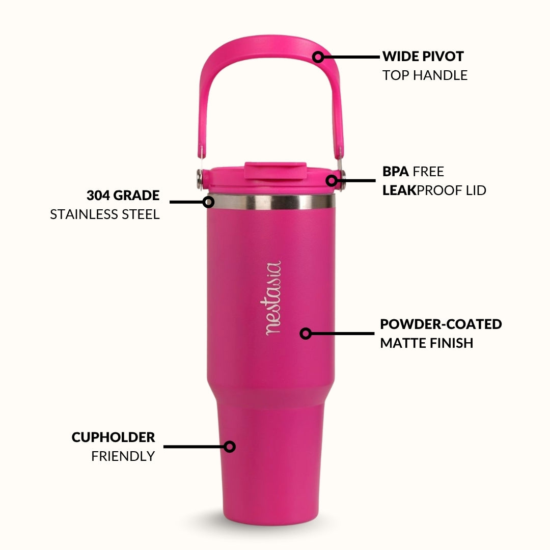 PickSip 40 Insulated Tumbler With Top Handle Electric Fuchsia Pink 1200ml