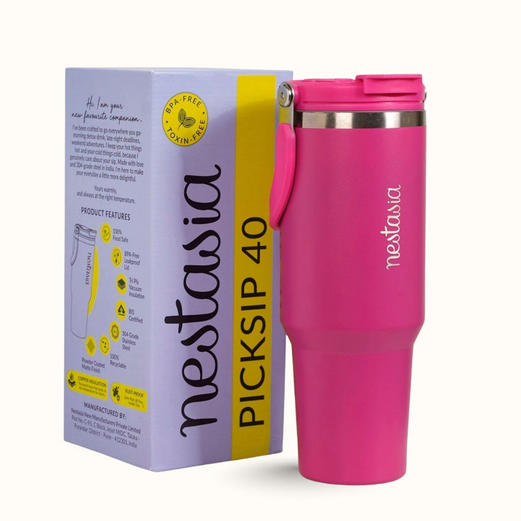 PickSip 40 Insulated Tumbler With Top Handle Electric Fuchsia Pink 1200ml