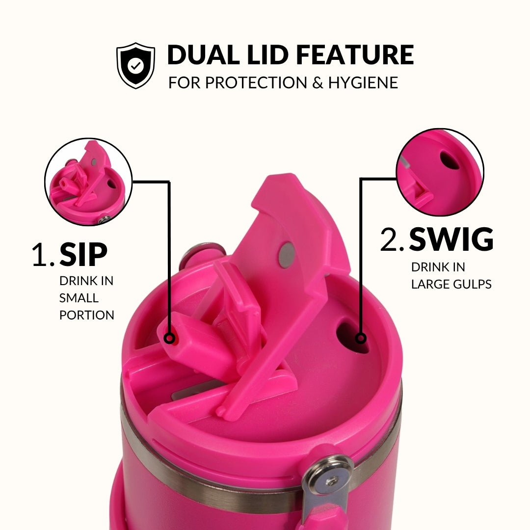 PickSip 40 Insulated Tumbler With Top Handle Electric Fuchsia Pink 1200ml