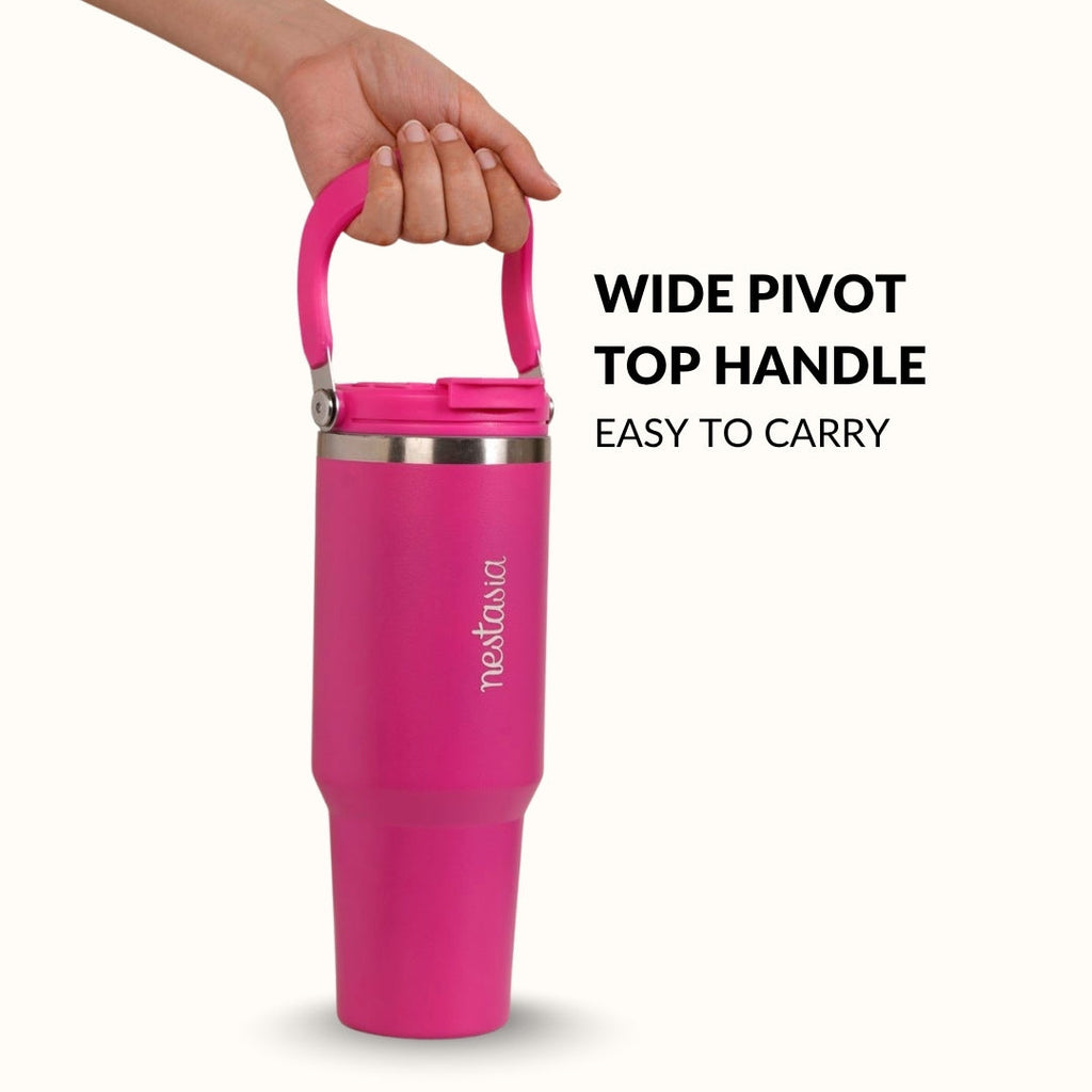 PickSip 40 Insulated Tumbler With Top Handle Electric Fuchsia Pink 1200ml