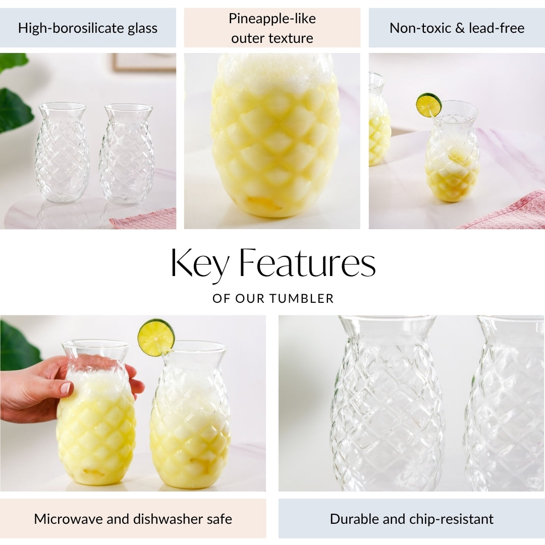 Pineapple Drinking Glass Set Of 2 500ml