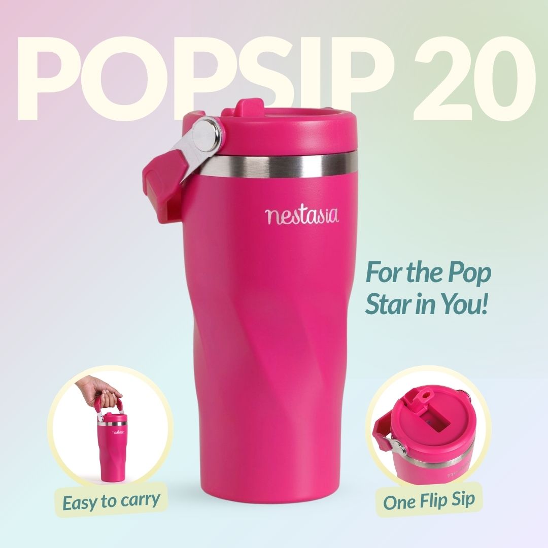 PopSip 20 Tumbler With Top Handle Electric Fuchsia Pink 600ml