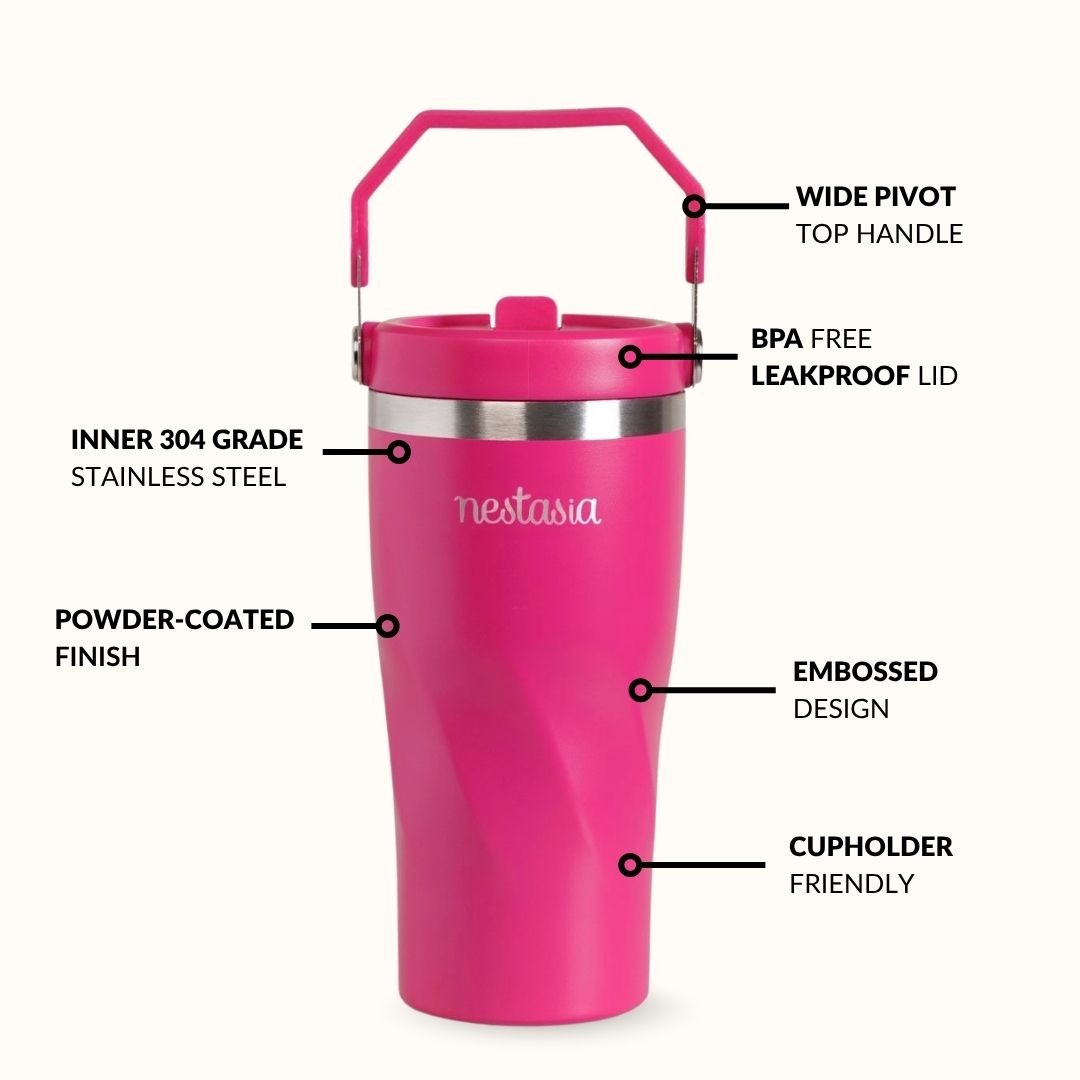 PopSip 20 Tumbler With Top Handle Electric Fuchsia Pink 600ml
