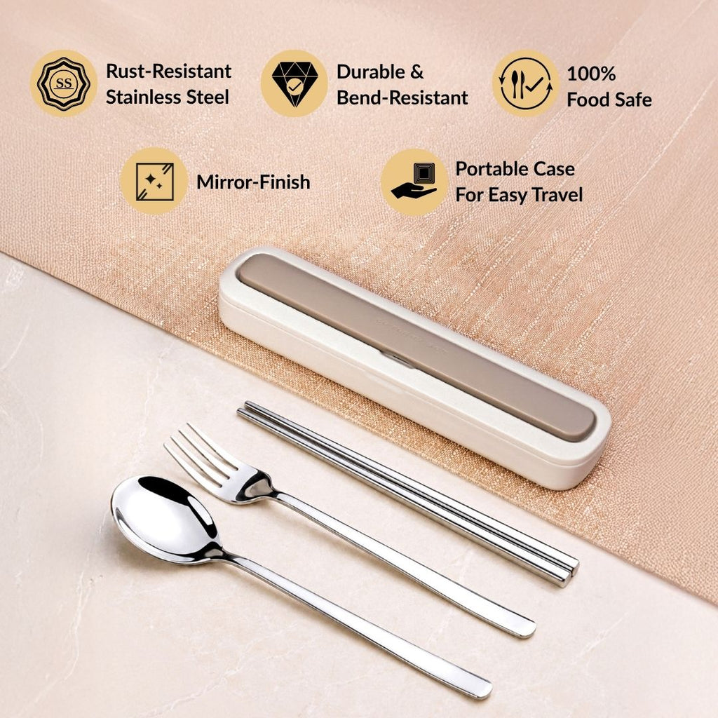 Portable Stainless Steel Picnic Cutlery Set With Box Grey