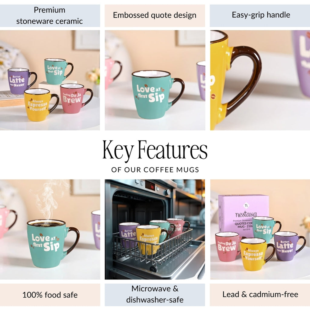 Puntastic Quotes Ceramic Coffee Mug Set Of 4 210ml