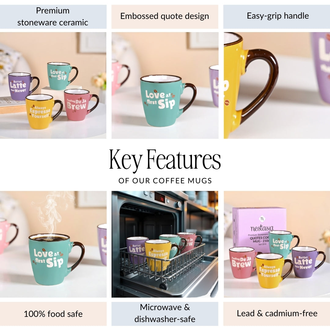Puntastic Quotes Ceramic Coffee Mug Set Of 4 210ml