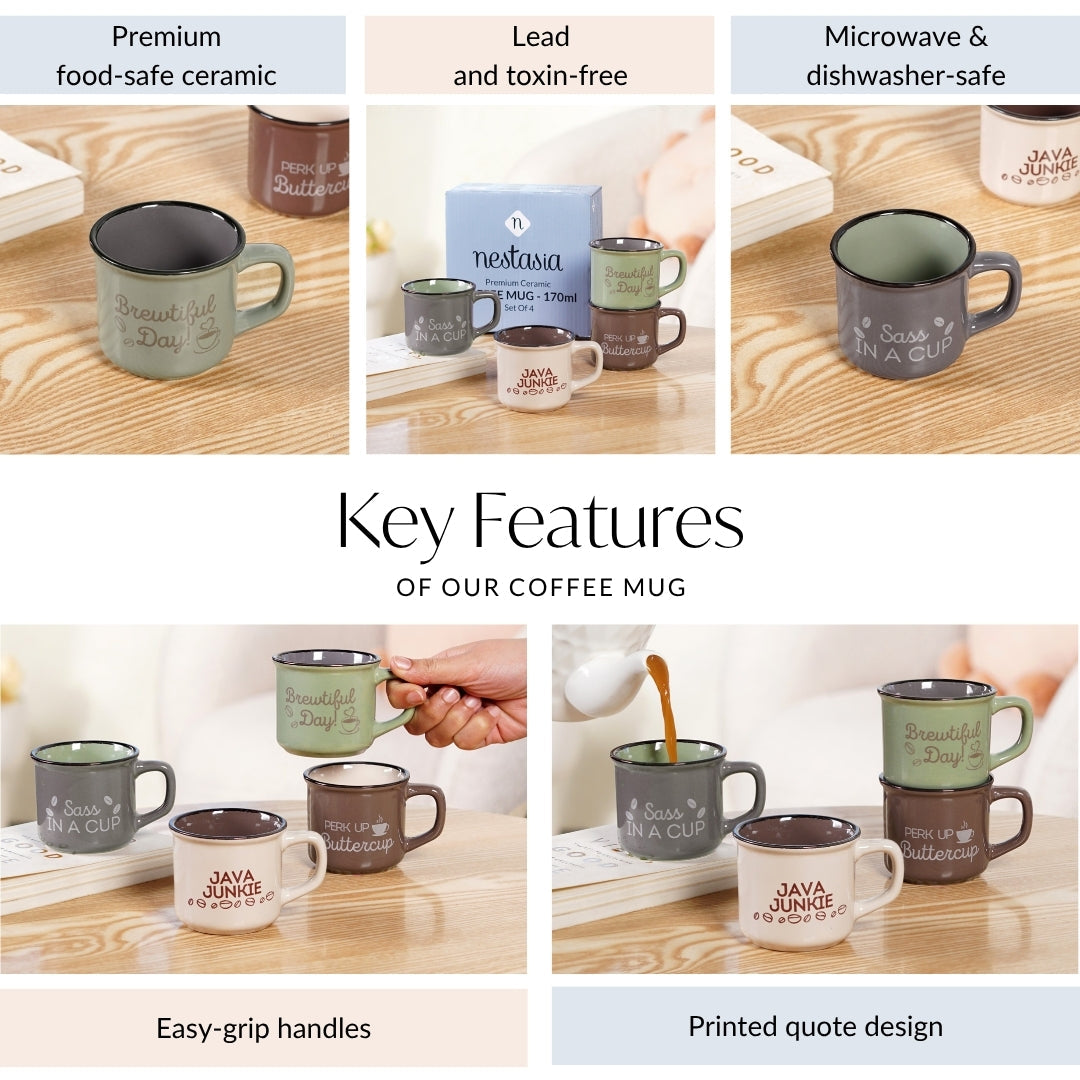 Quirky Quotes Coffee Mugs Set Of 4 170ml