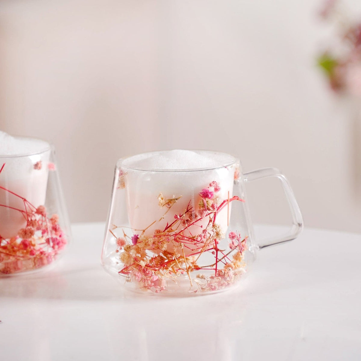 Real Flower Inside Double Wall Glass Cup Set Of 2 180ml