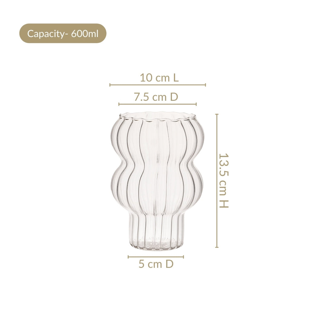 Reeded Latte Glass Cup Set Of 2 600ml