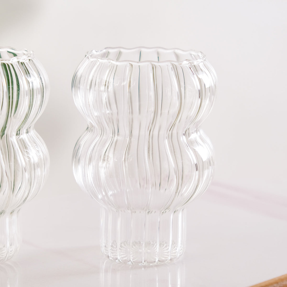 Reeded Latte Glass Cup Set Of 2 600ml