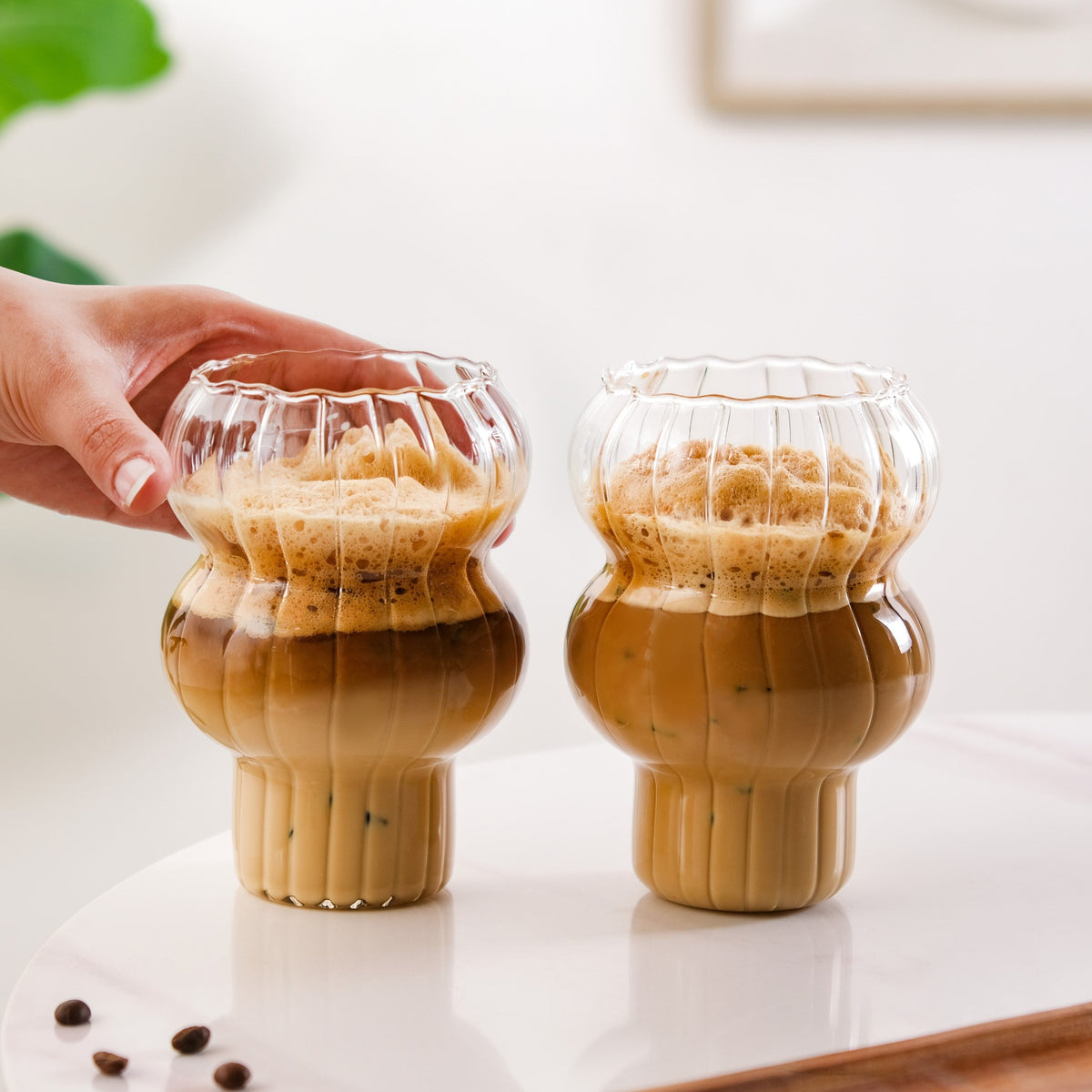 Reeded Latte Glass Cup Set Of 2 600ml