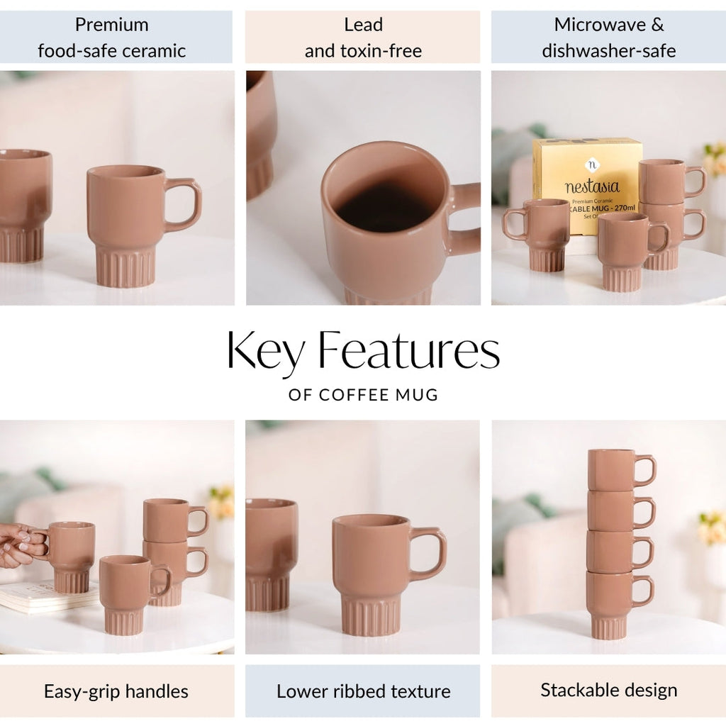 Ribelle Ceramic Stackable Mug Set Of 4 Dusty Pink 270ml