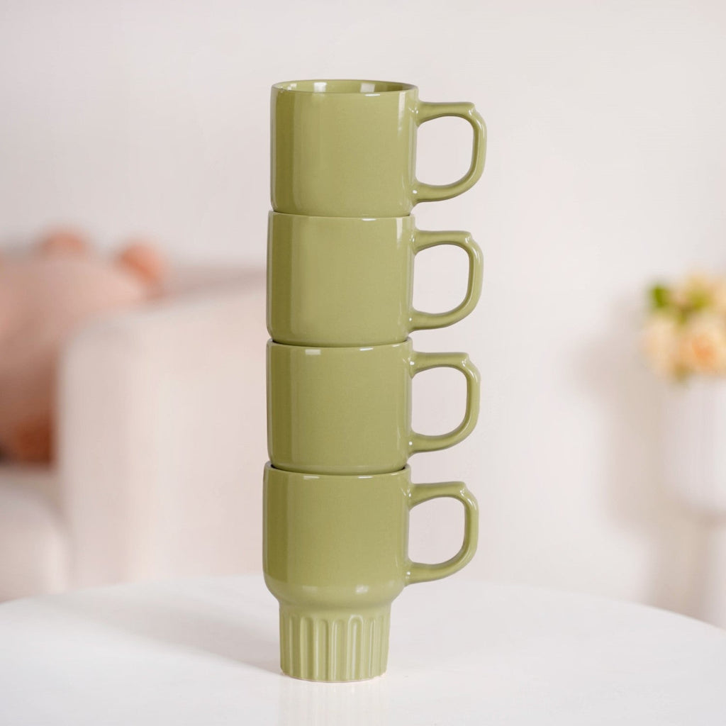 Ribelle Ceramic Stackable Mug Set Of 4 Olive Green 270ml