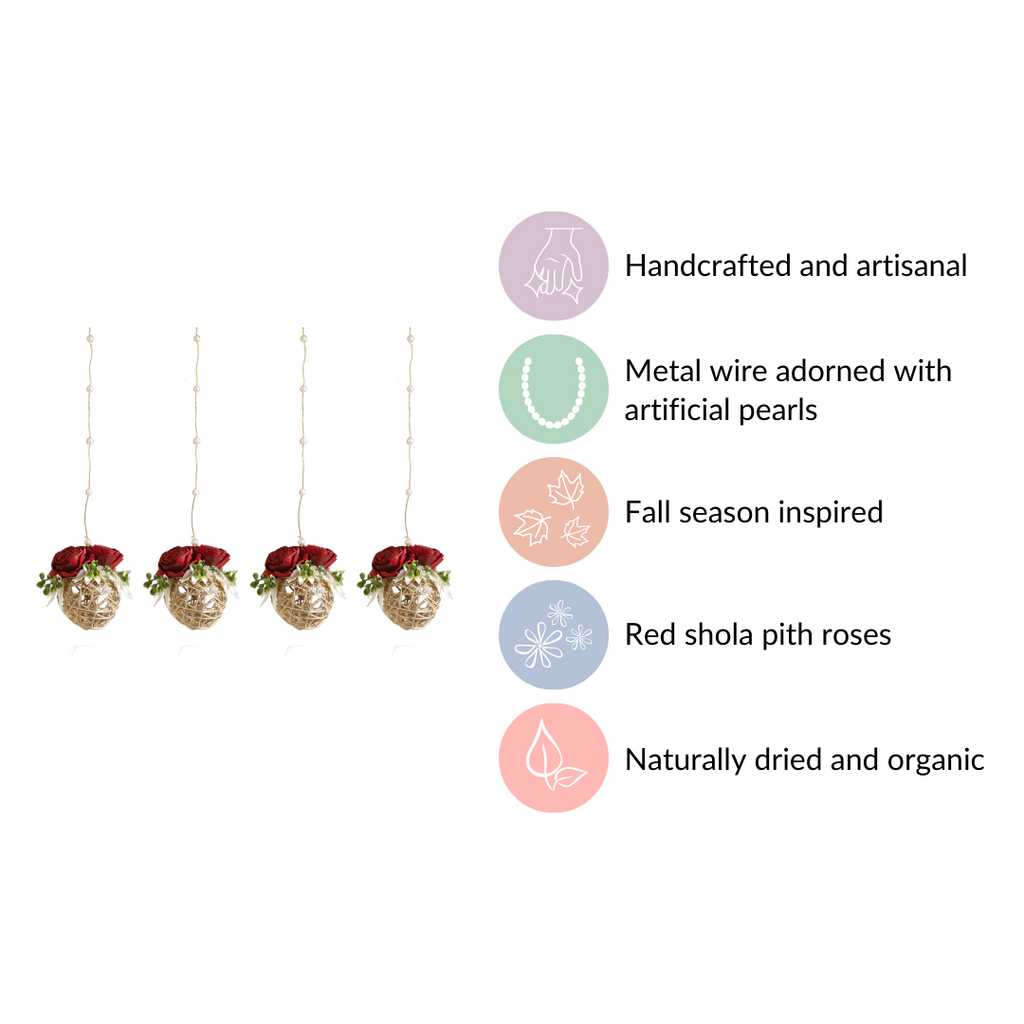 Natural Rose Rattan Hanging Decoration Sustainable Set Of 4