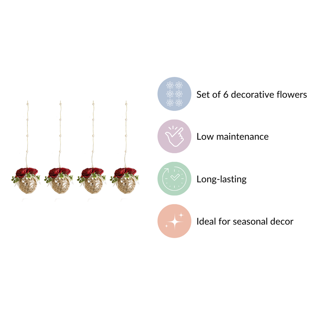 Natural Rose Rattan Hanging Decoration Sustainable Set Of 4