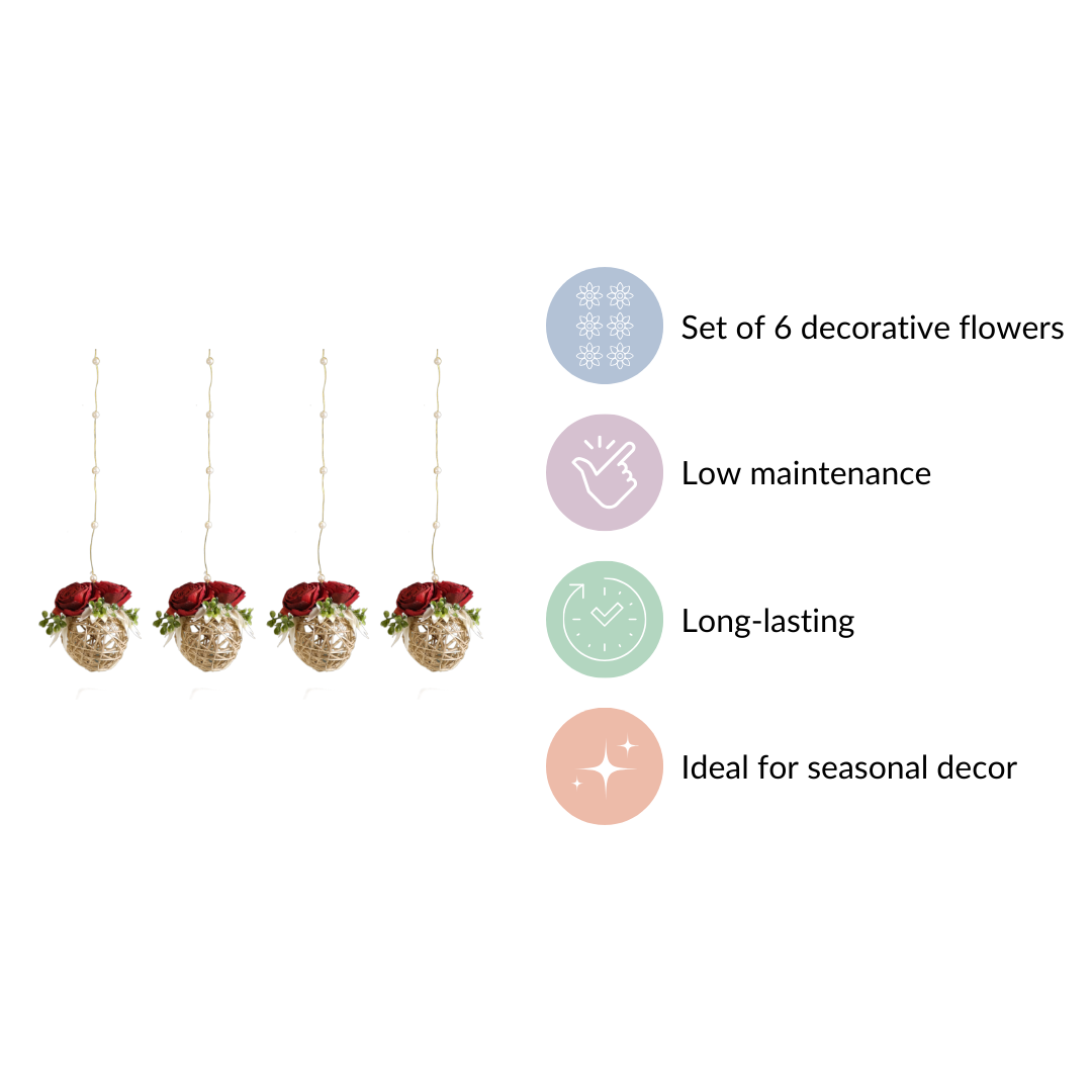 Natural Rose Rattan Hanging Decoration Sustainable Set Of 4