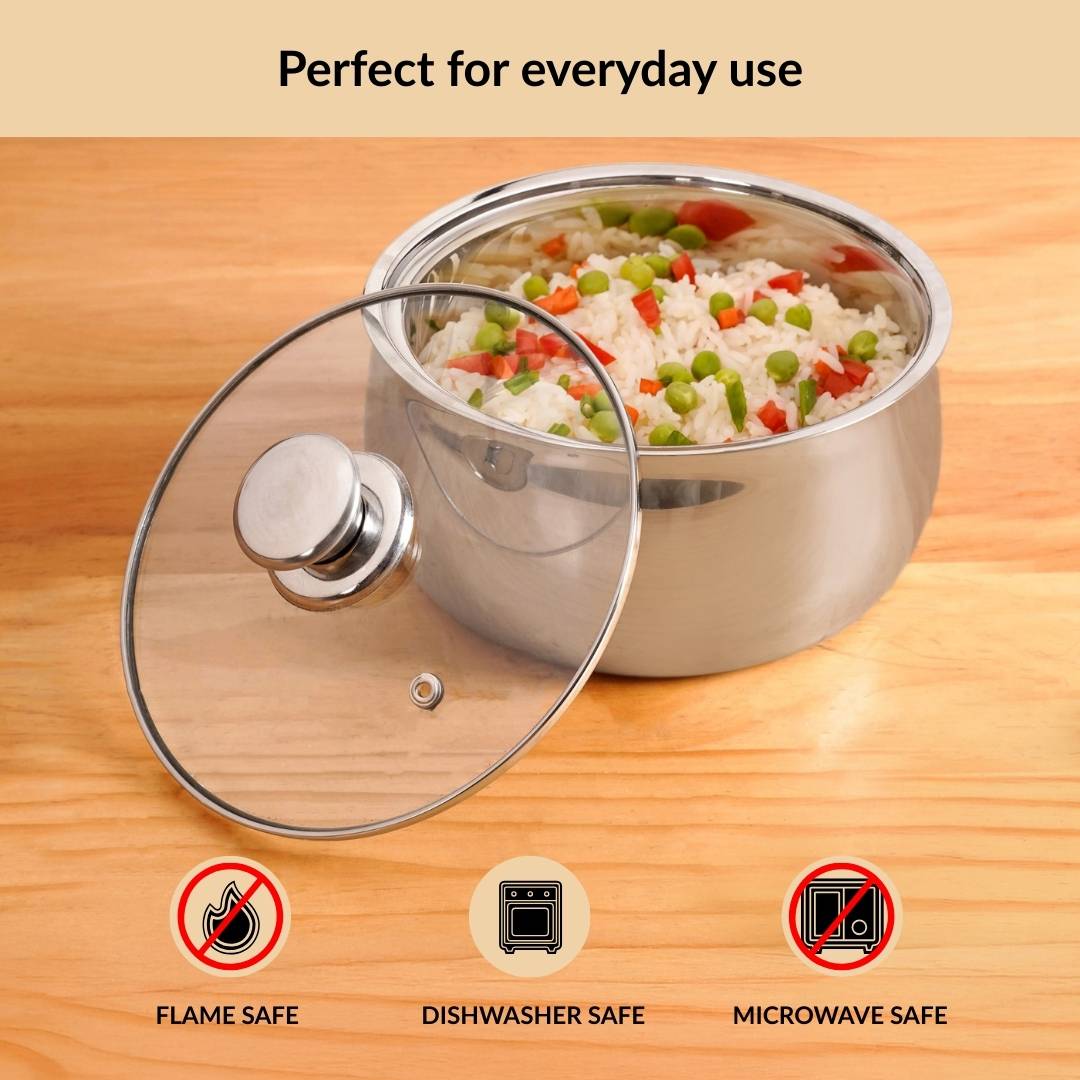 Stainless Steel Double Walled Casserole With Glass Lid 1000ml