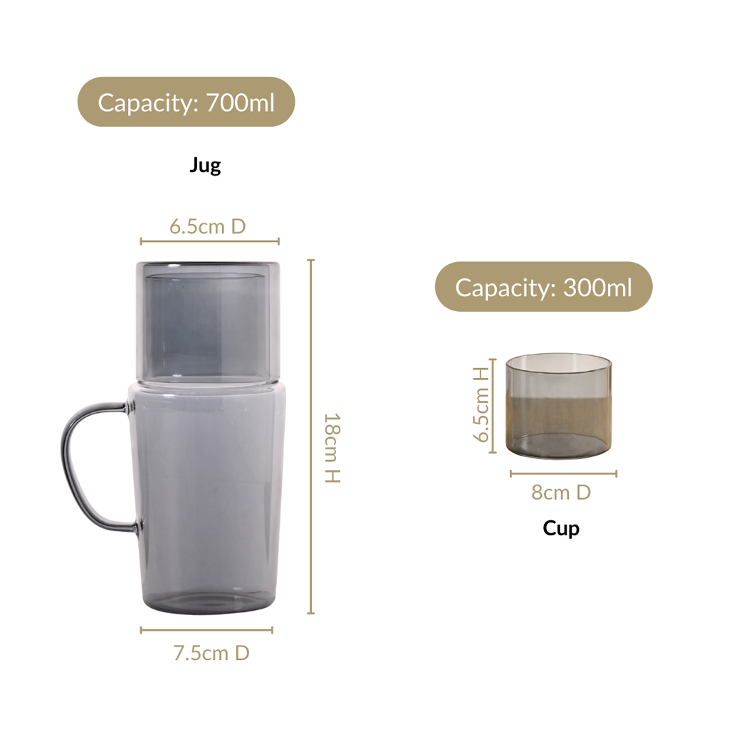 Sleek Black Tinted Bedside Carafe Set With Tumbler And Jug