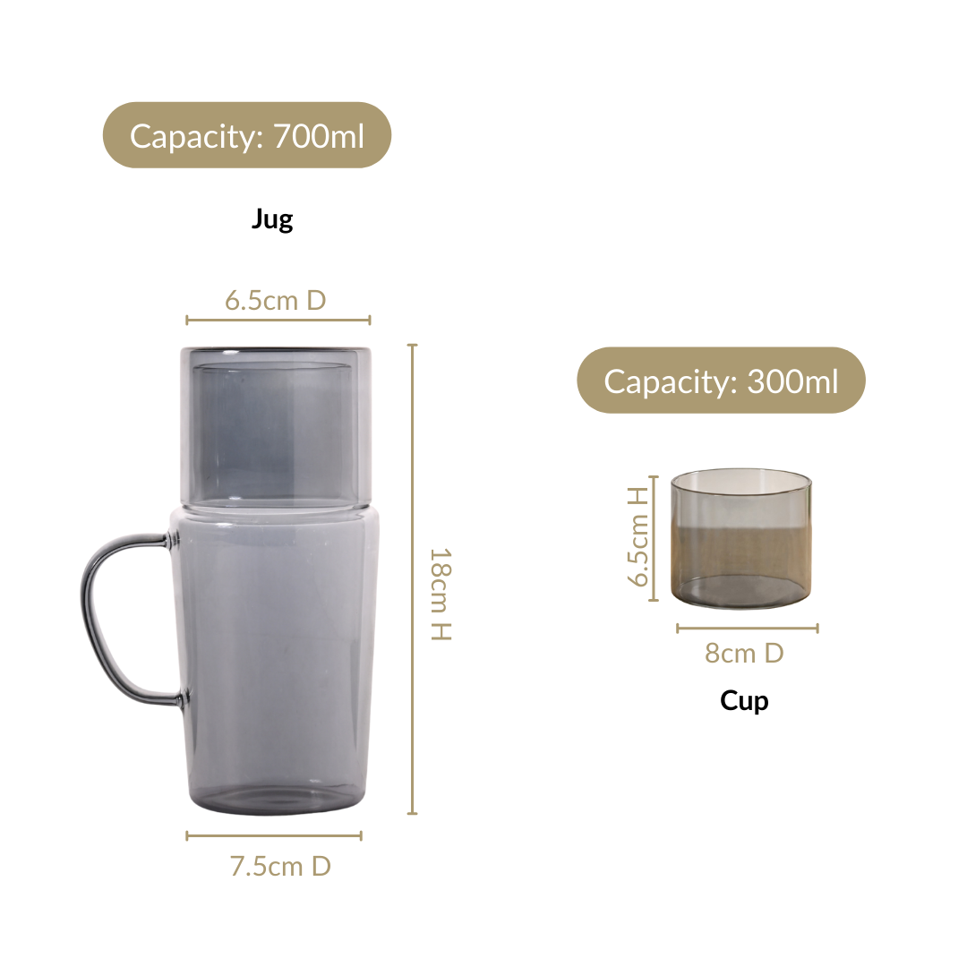 Sleek Black Tinted Bedside Carafe Set With Tumbler And Jug