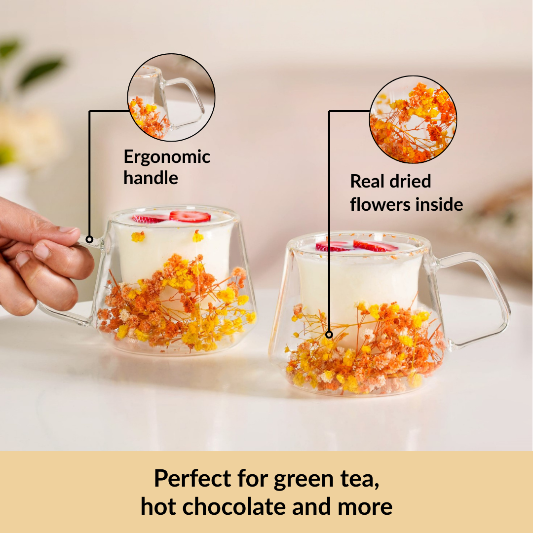 Spring Bloom Double Walled Coffee Mug Set Of 2 180ml