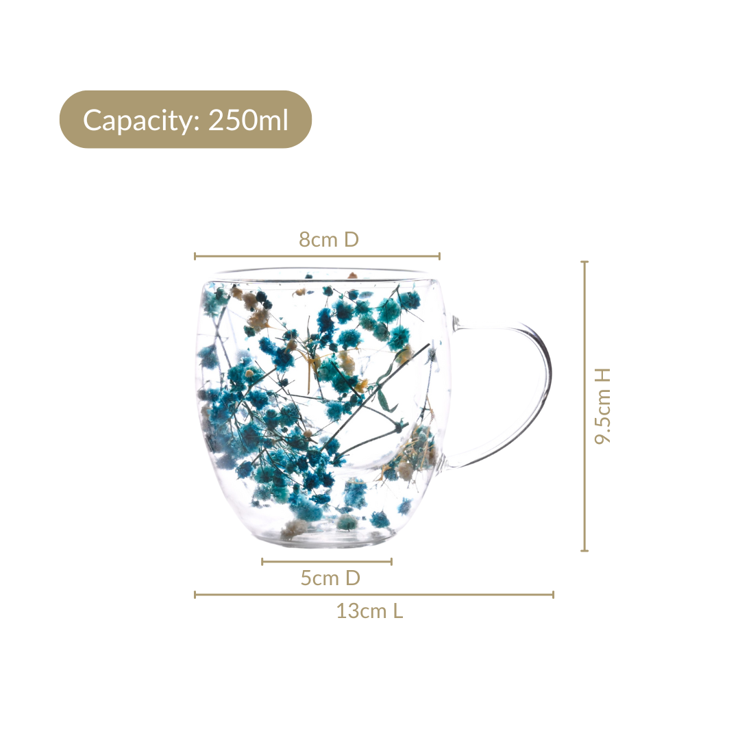 Turquoise Flowers Double Walled Mug Set Of 2 250ml