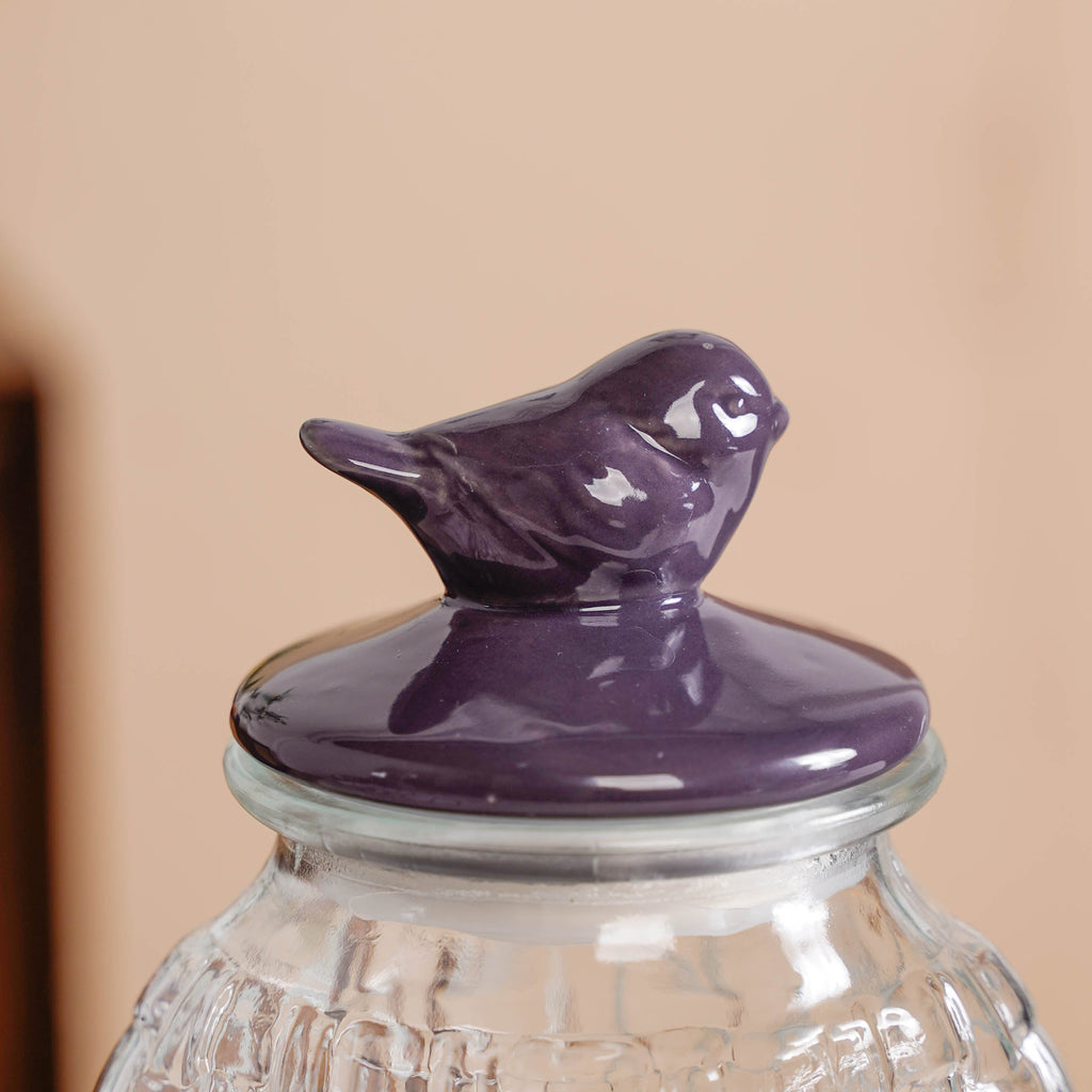 Set Of 2 Glass Storage Container with Ceramic Bird Lid 1500ml