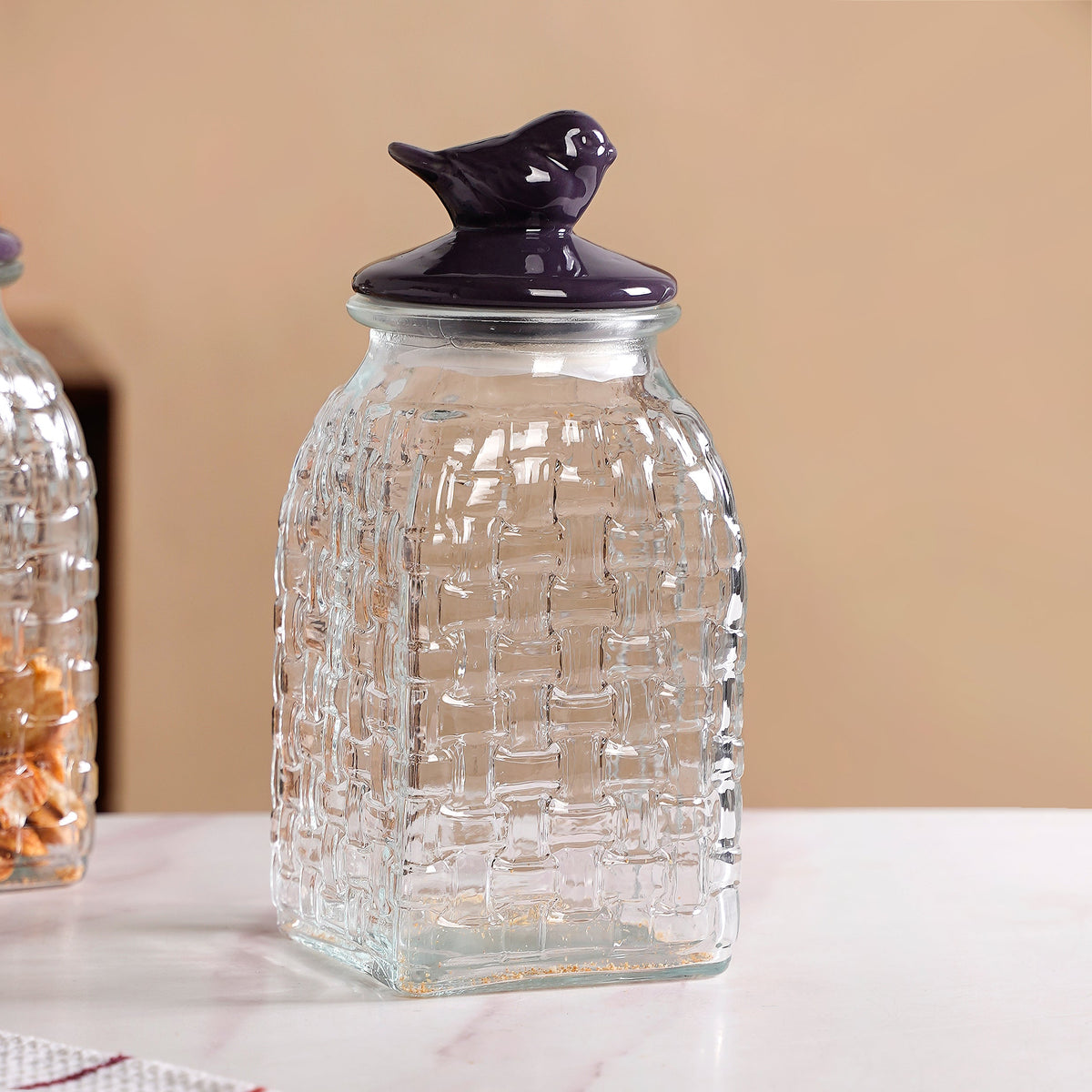 Set Of 2 Glass Storage Container with Ceramic Bird Lid 1500ml