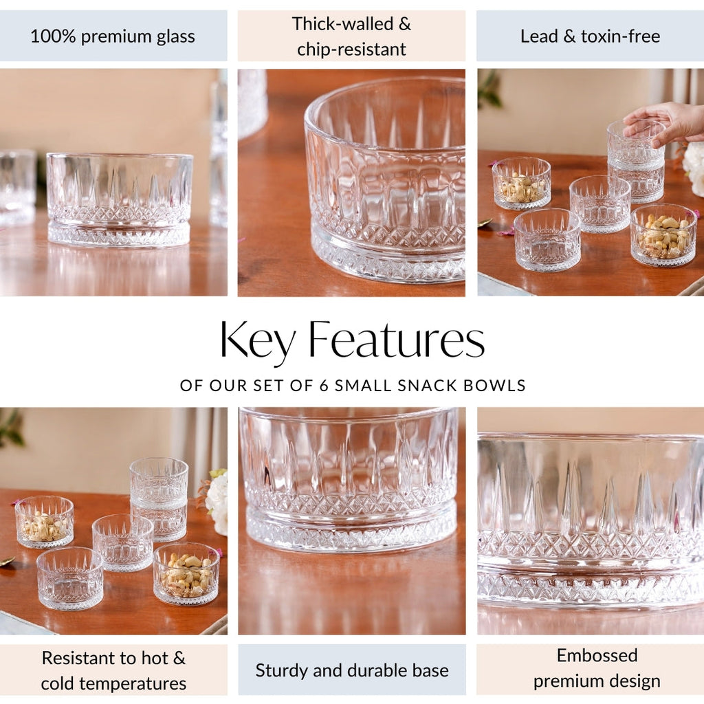 Set Of 6 Small Snack Bowls Glass 220ml