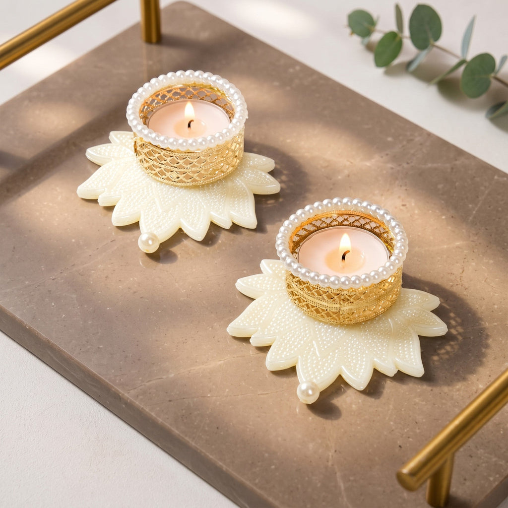 Pearl Shub Labh Wall Hanging With Tealight Set Of 4 In Gift Bag