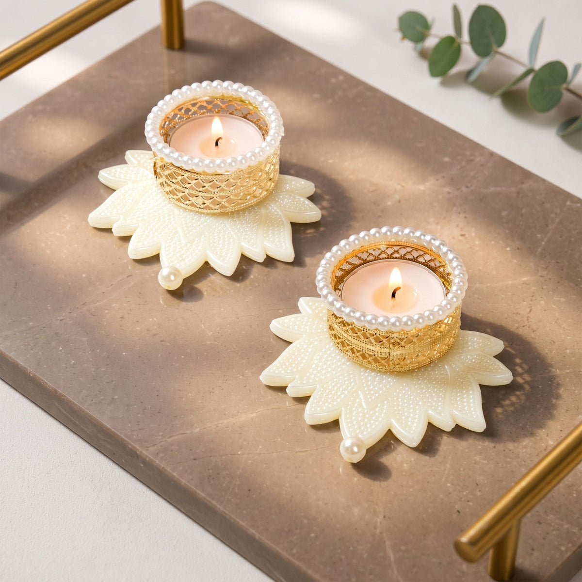 Pearl Shub Labh Wall Hanging With Tealight Set Of 4 In Gift Bag