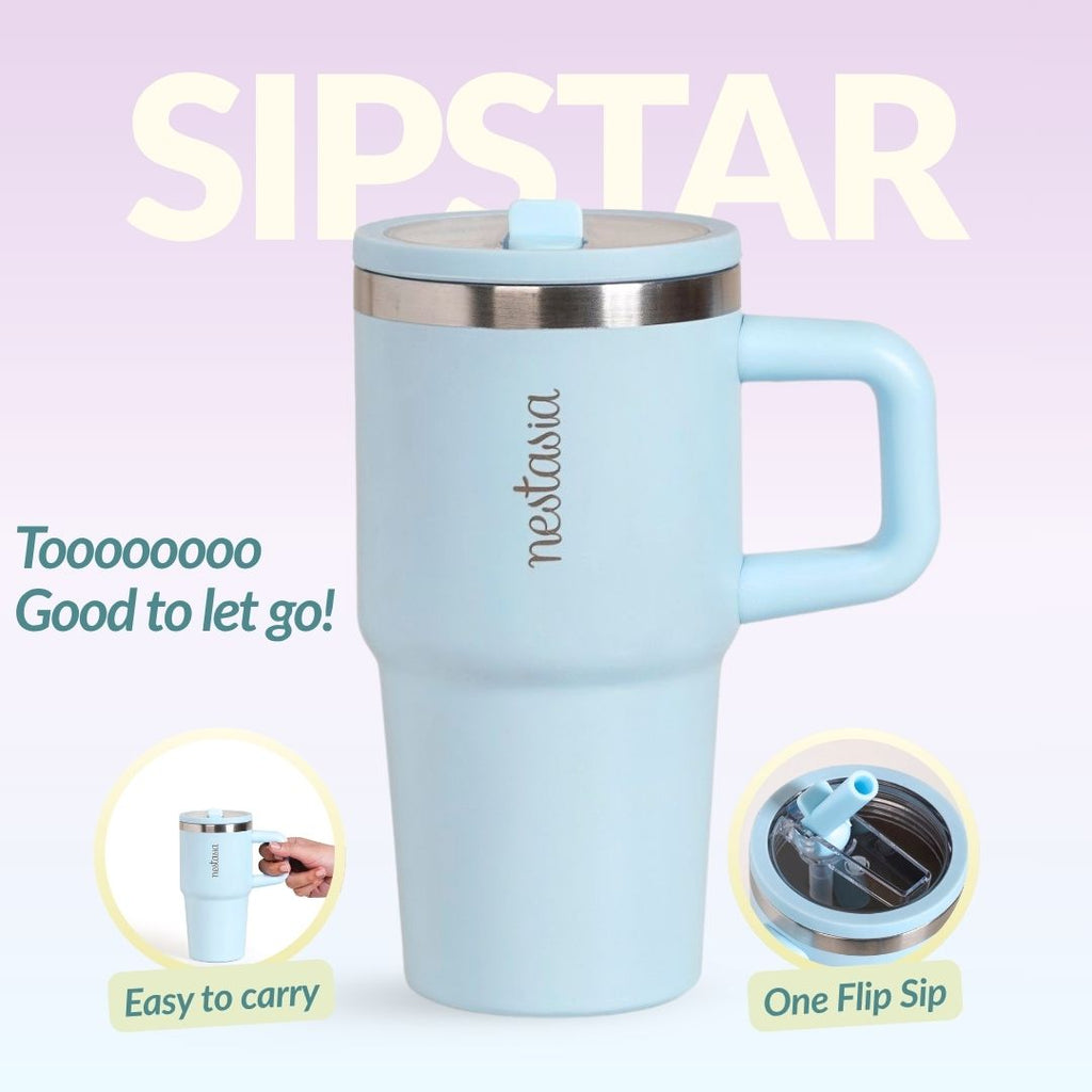 SipStar Tumbler With Side Handle Frosted Sky Blue 650ml