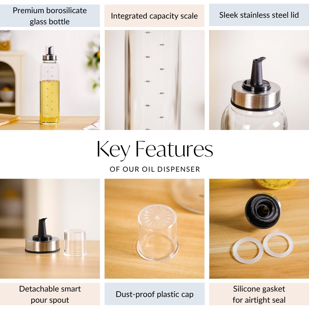 Smart Pour Glass Oil And Vinegar Bottle With Stainless Steel Lid 750ml