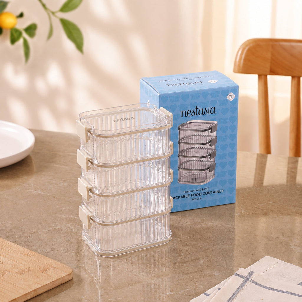 Stackable Pantry Storage Containers With Airtight Clip Lock Lid Set Of 4 1040ml
