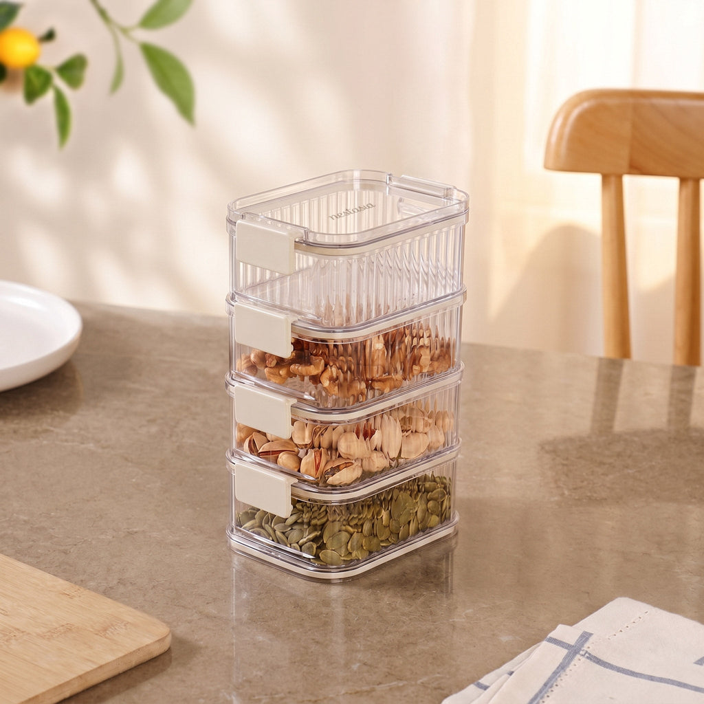 Stackable Pantry Storage Containers With Airtight Clip Lock Lid Set Of 4 1040ml
