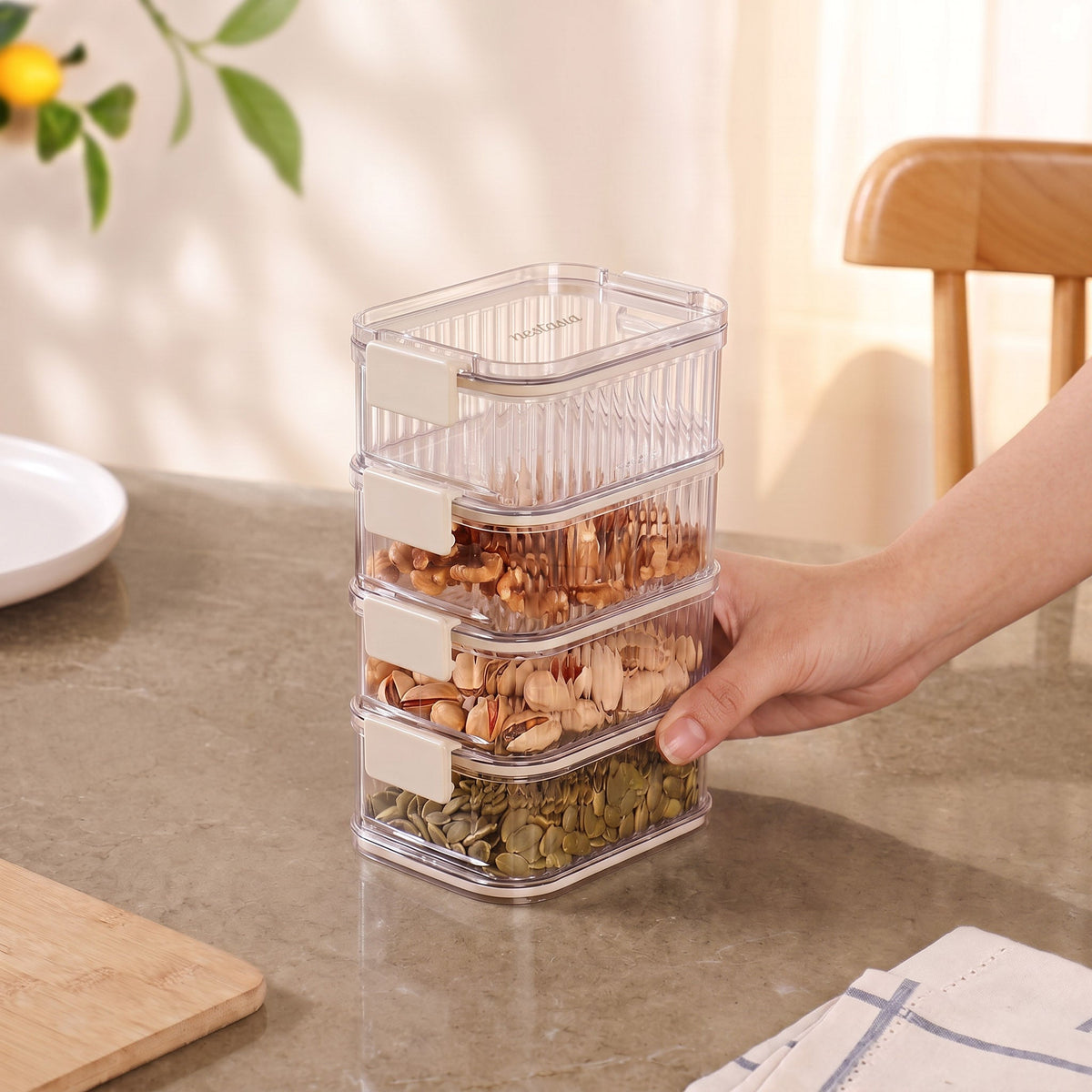 Stackable Pantry Storage Containers With Airtight Clip Lock Lid Set Of 4 1040ml