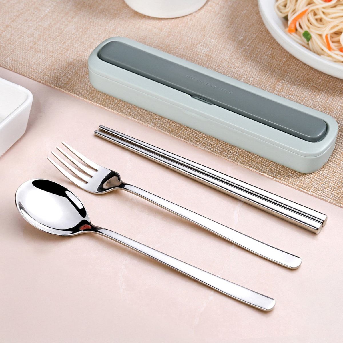 On-The-Go Cutlery Set Stainless Steel Chopsticks Spoon Fork In Portable Box Green