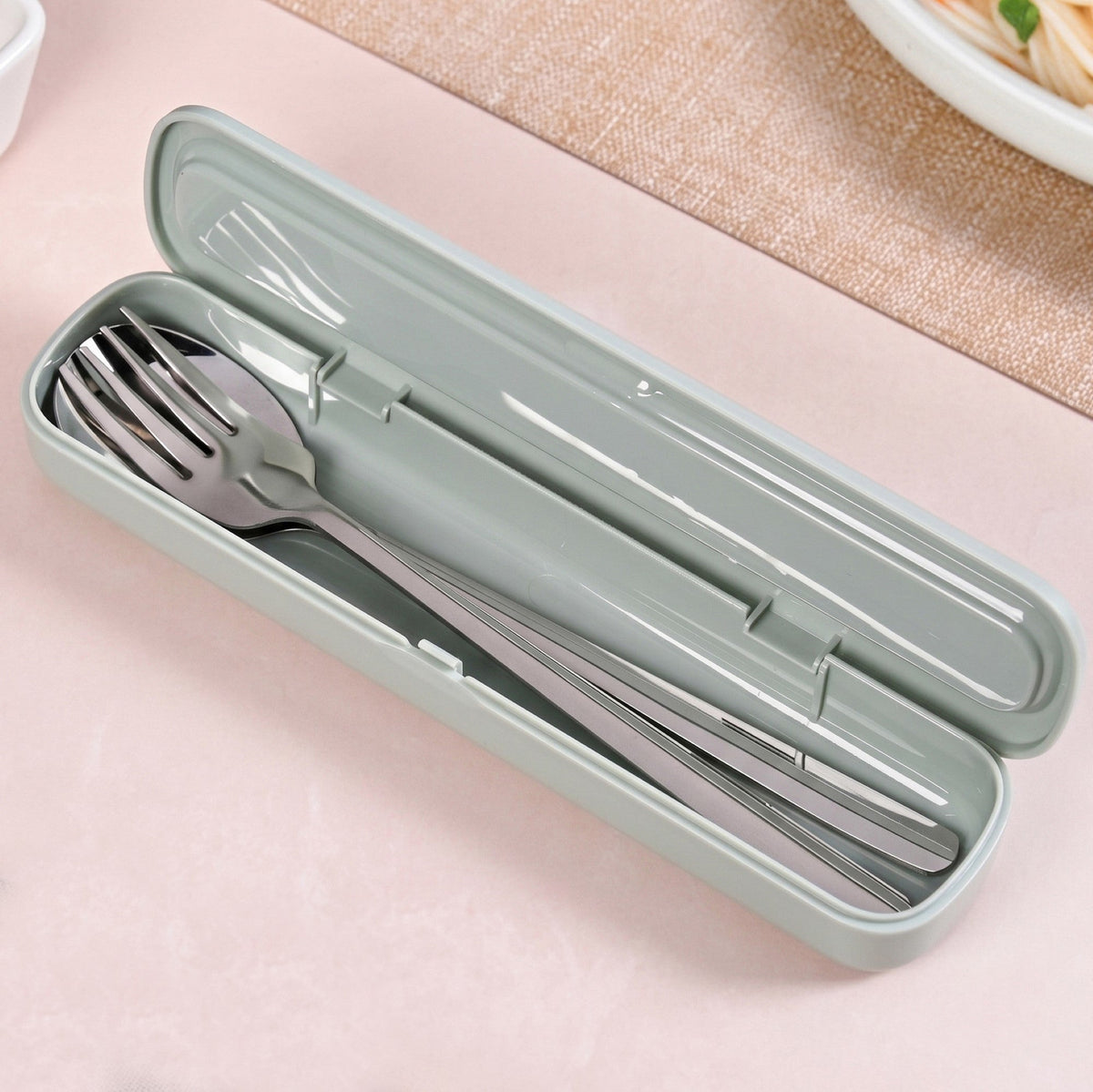 On-The-Go Cutlery Set Stainless Steel Chopsticks Spoon Fork In Portable Box Green