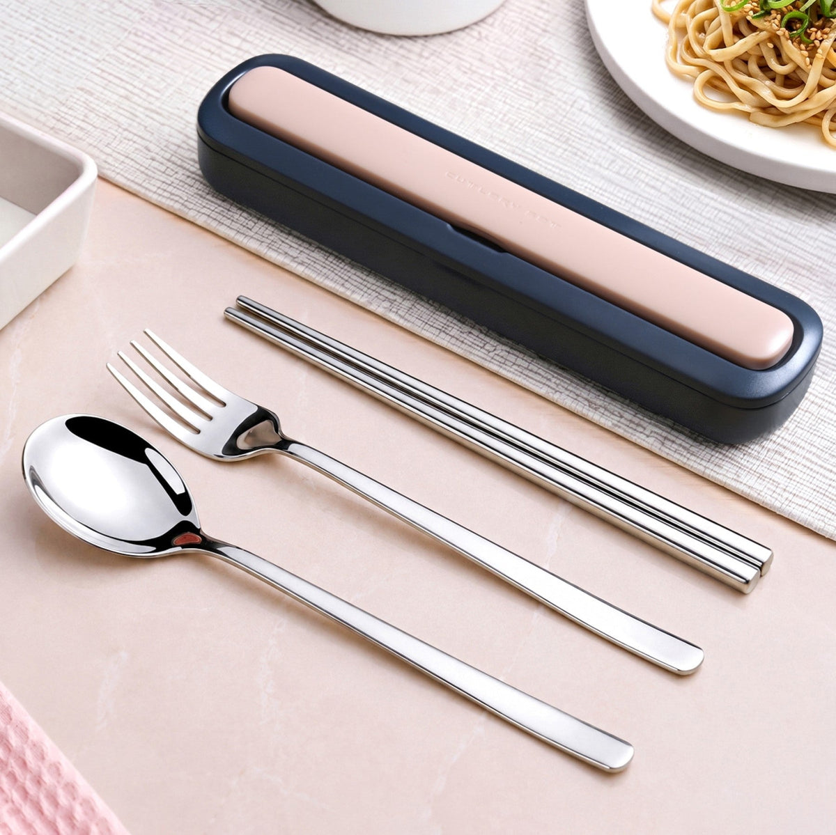 Dine Anywhere Cutlery Set Stainless Steel Travel Cutlery With Box Blue