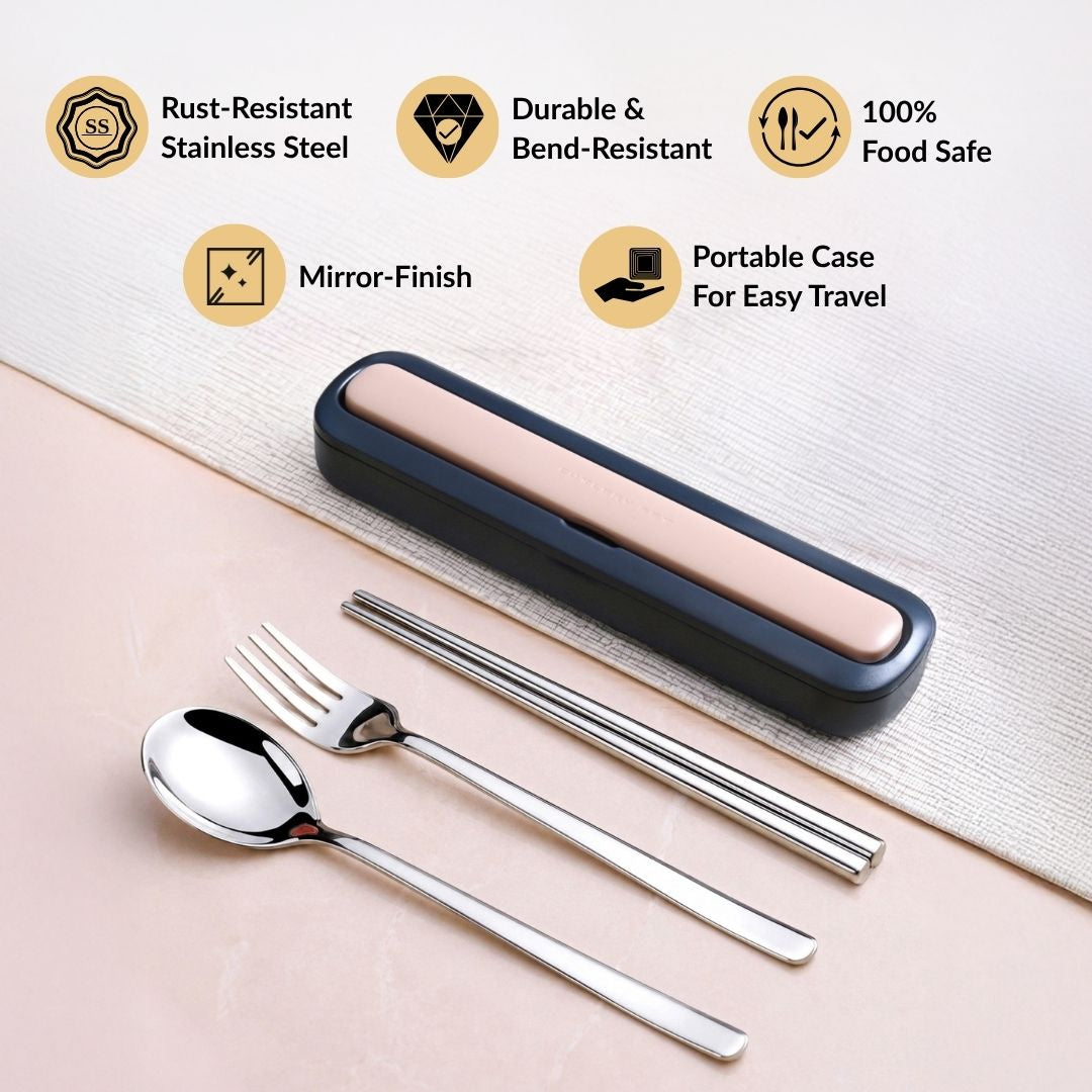 Dine Anywhere Cutlery Set Stainless Steel Travel Cutlery With Box Blue