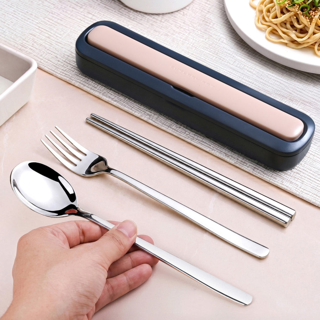 Dine Anywhere Cutlery Set Stainless Steel Travel Cutlery With Box Blue