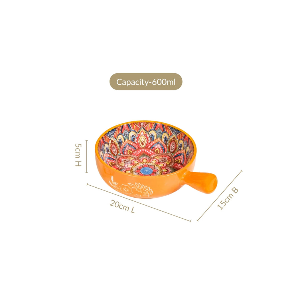 Mandala Melange Bowl With Handle Yellow 600ml